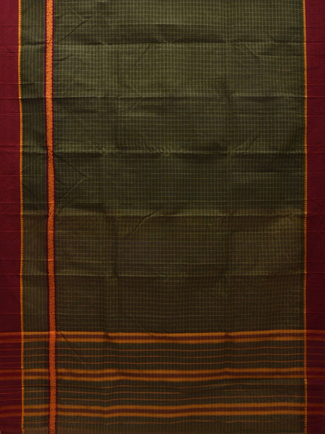 Dark Green Narayanpet Cotton Handloom Saree with Checks Design No Blouse np0523