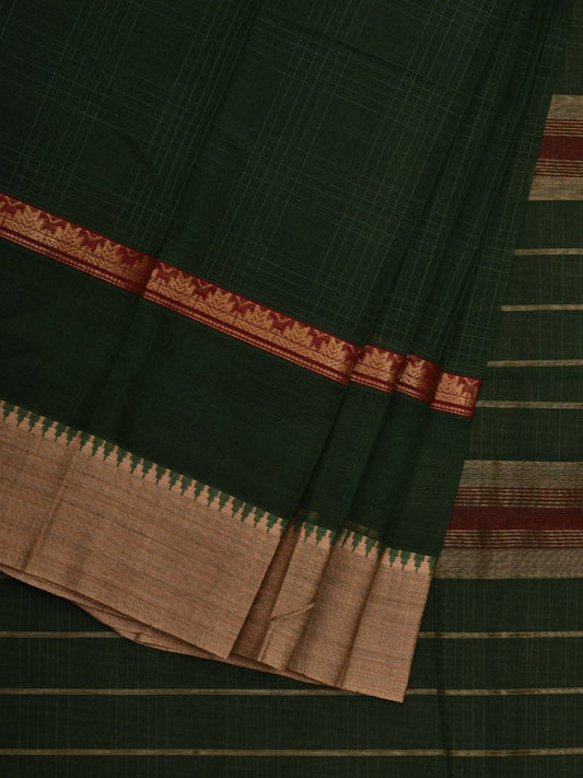Dark Green Narayanpet Cotton Handloom Saree with Checks Design No Blouse np0529