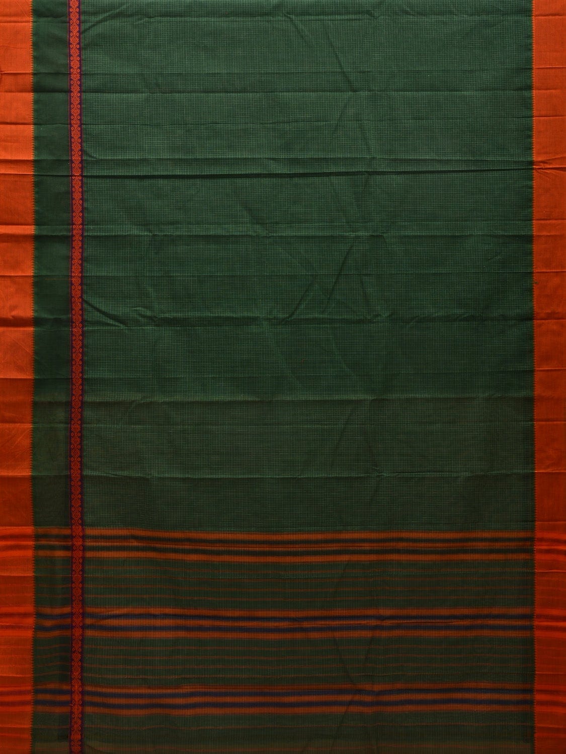Dark Green Narayanpet Cotton Handloom Saree with Checks Design No Blouse np0539