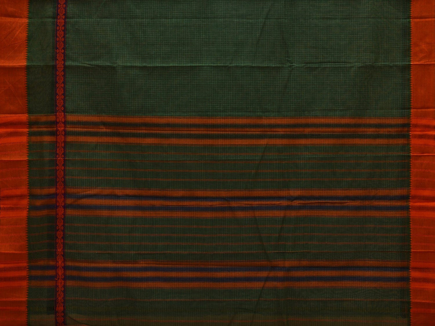 Dark Green Narayanpet Cotton Handloom Saree with Checks Design No Blouse np0539