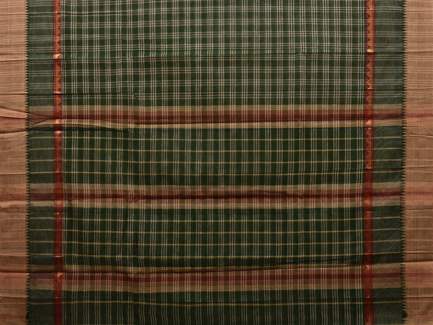 Dark Green Narayanpet Cotton Handloom Saree with Checks Design No Blouse np0560