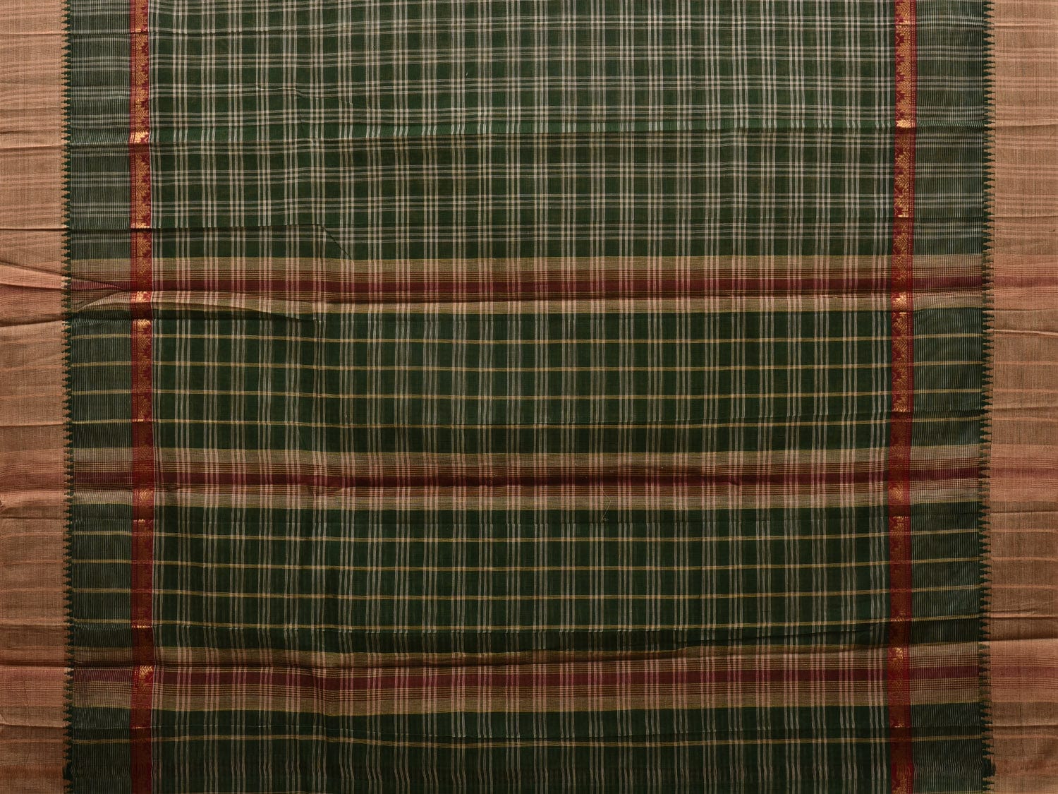 Dark Green Narayanpet Cotton Handloom Saree with Checks Design No Blouse np0560