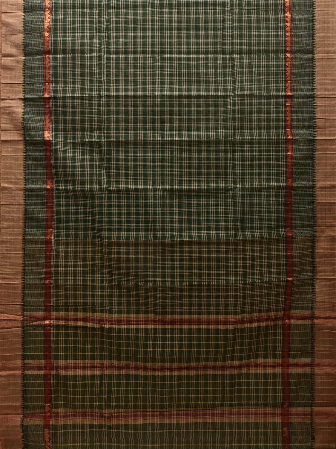 Dark Green Narayanpet Cotton Handloom Saree with Checks Design No Blouse np0560
