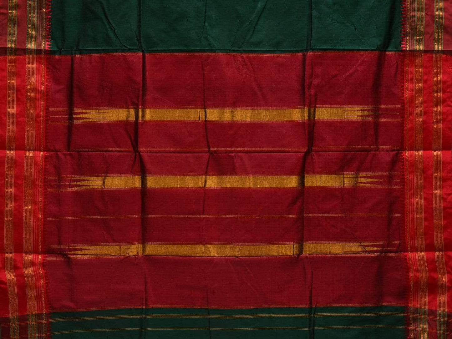 Dark Green Narayanpet Silk Handloom Plain Saree with Traditional Border Design No Blouse np0487