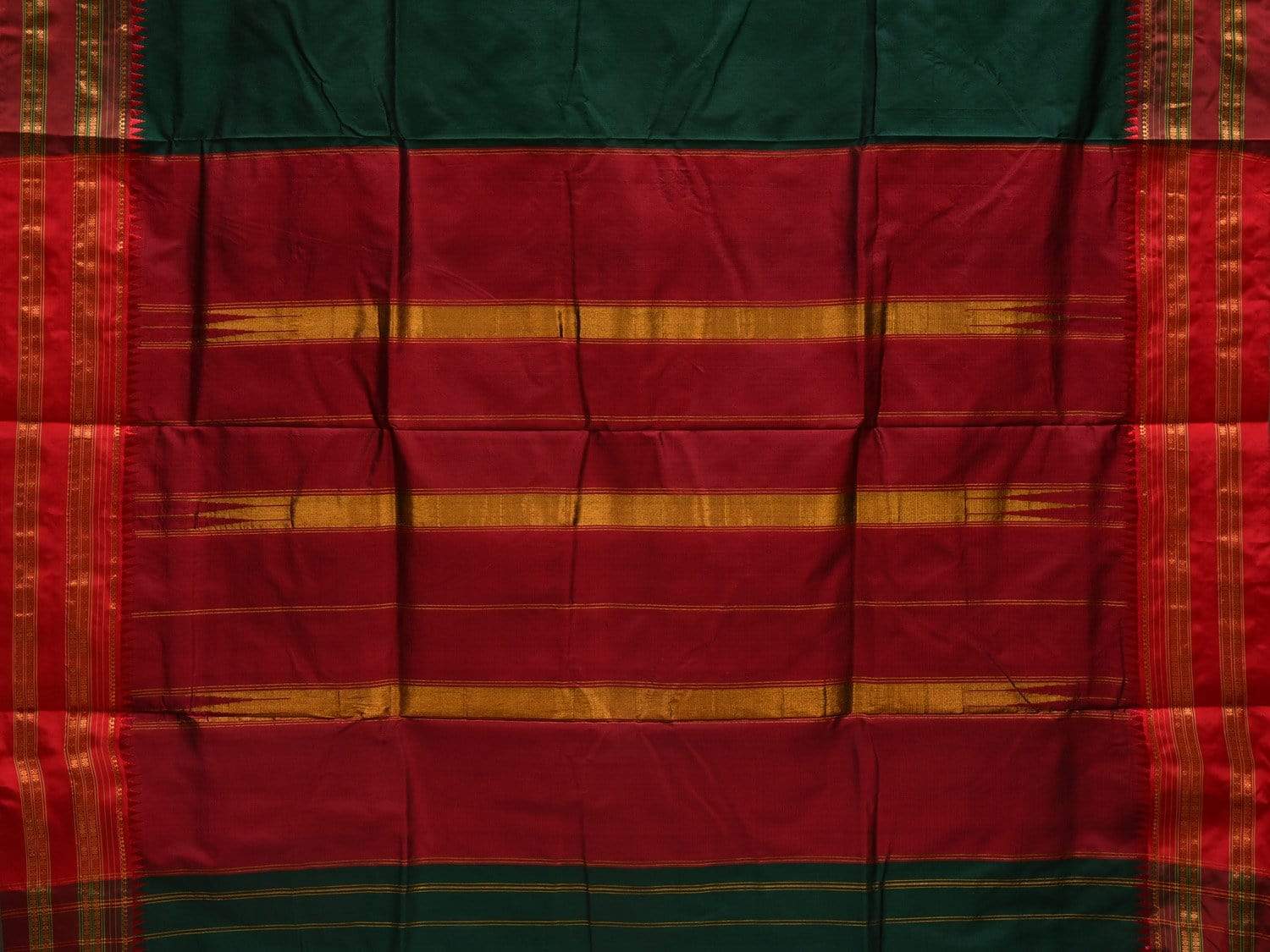 Dark Green Narayanpet Silk Handloom Plain Saree with Traditional Border Design No Blouse np0487