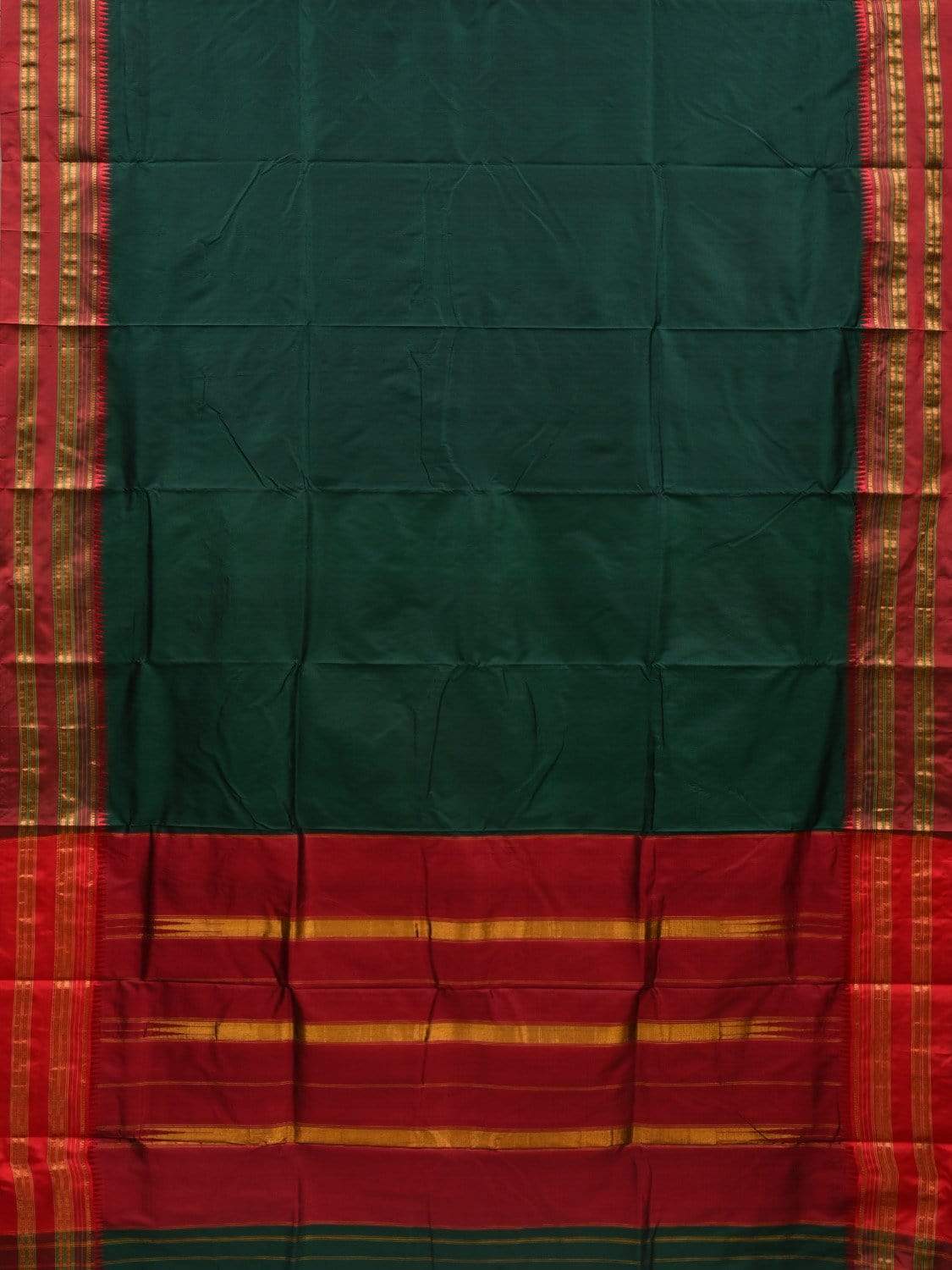 Dark Green Narayanpet Silk Handloom Plain Saree with Traditional Border Design No Blouse np0487