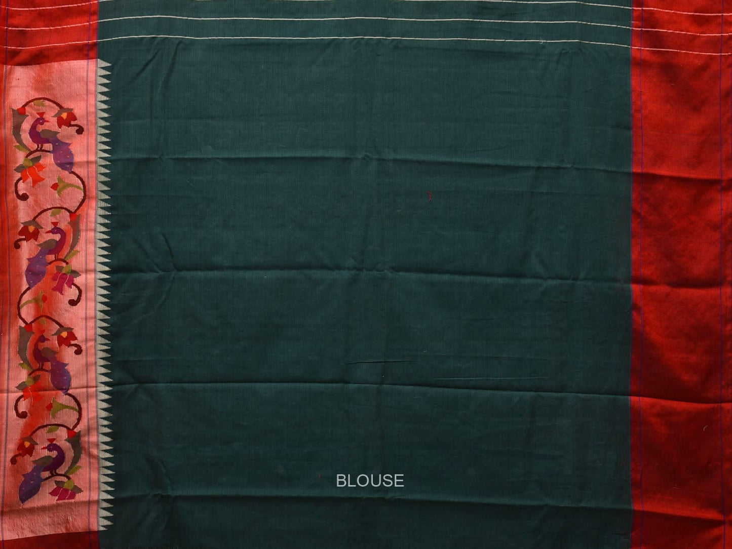 Dark Green Paithani Cotton Handloom Saree with Peacocks Pallu and Border Design p0479