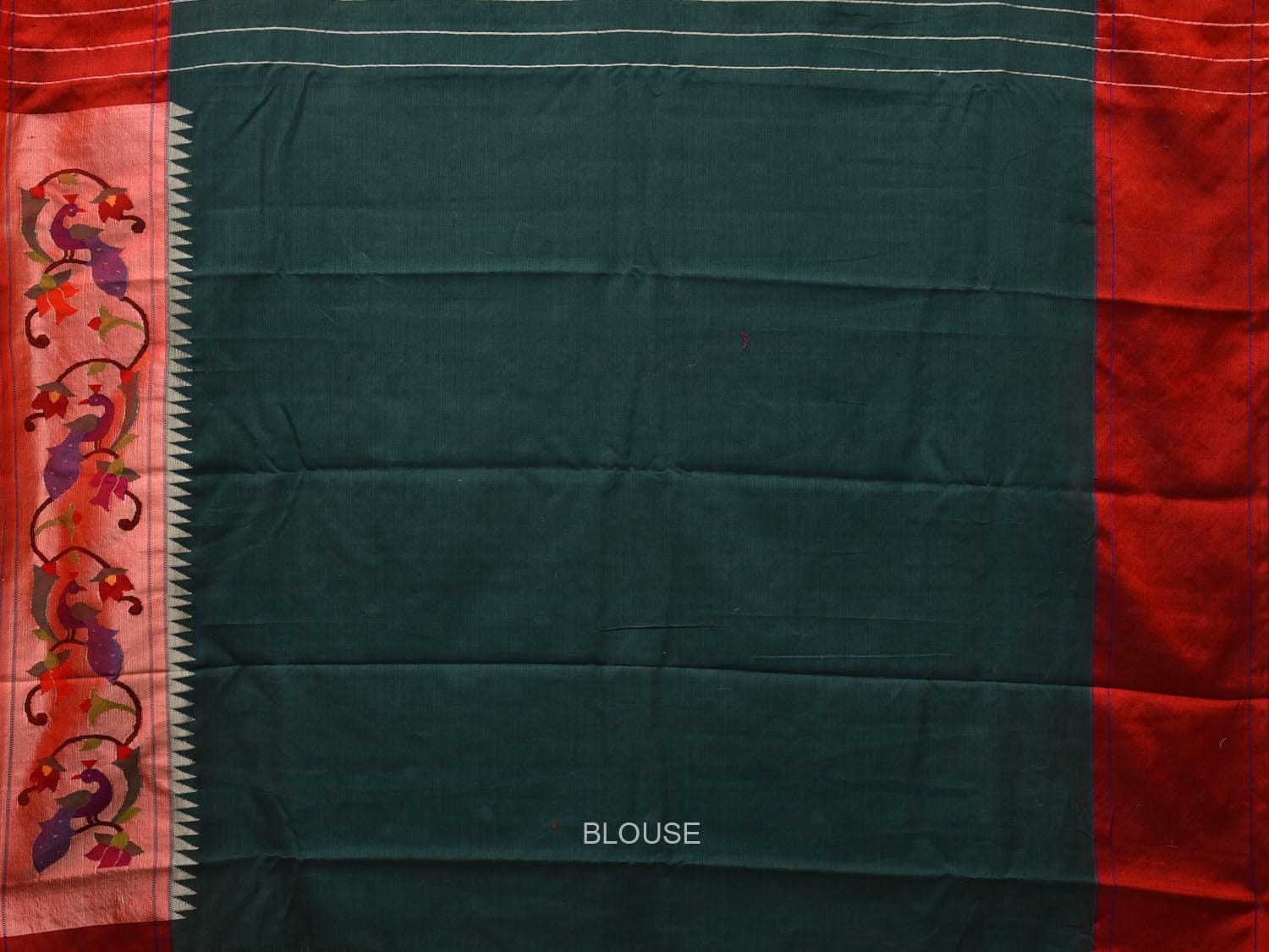 Dark Green Paithani Cotton Handloom Saree with Peacocks Pallu and Border Design p0479