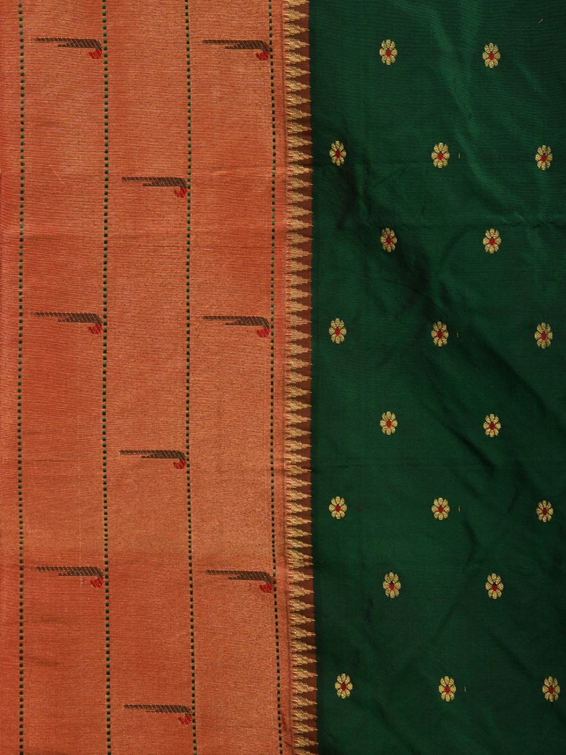 Dark Green Paithani Silk Handloom Saree with Triple Muniya Border Design p0437