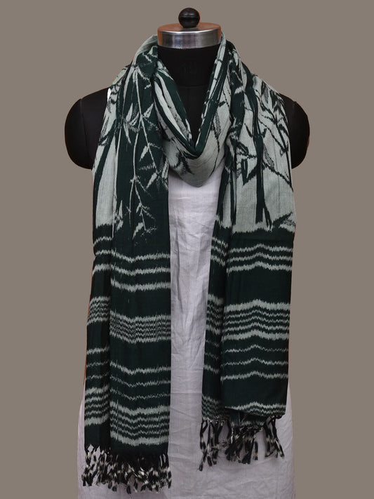 Dark Green Pochampally Ikat Cotton Handloom Dupatta with Bamboo Design ds3067