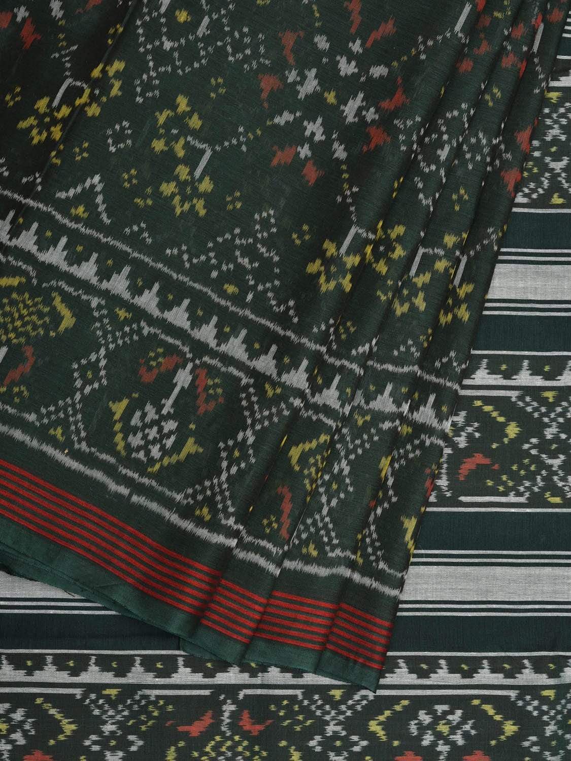 Dark Green Pochampally Ikat Cotton Handloom Saree with All Over Body Design i0640