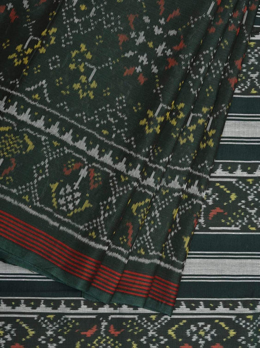Dark Green Pochampally Ikat Cotton Handloom Saree with All Over Body Design i0640
