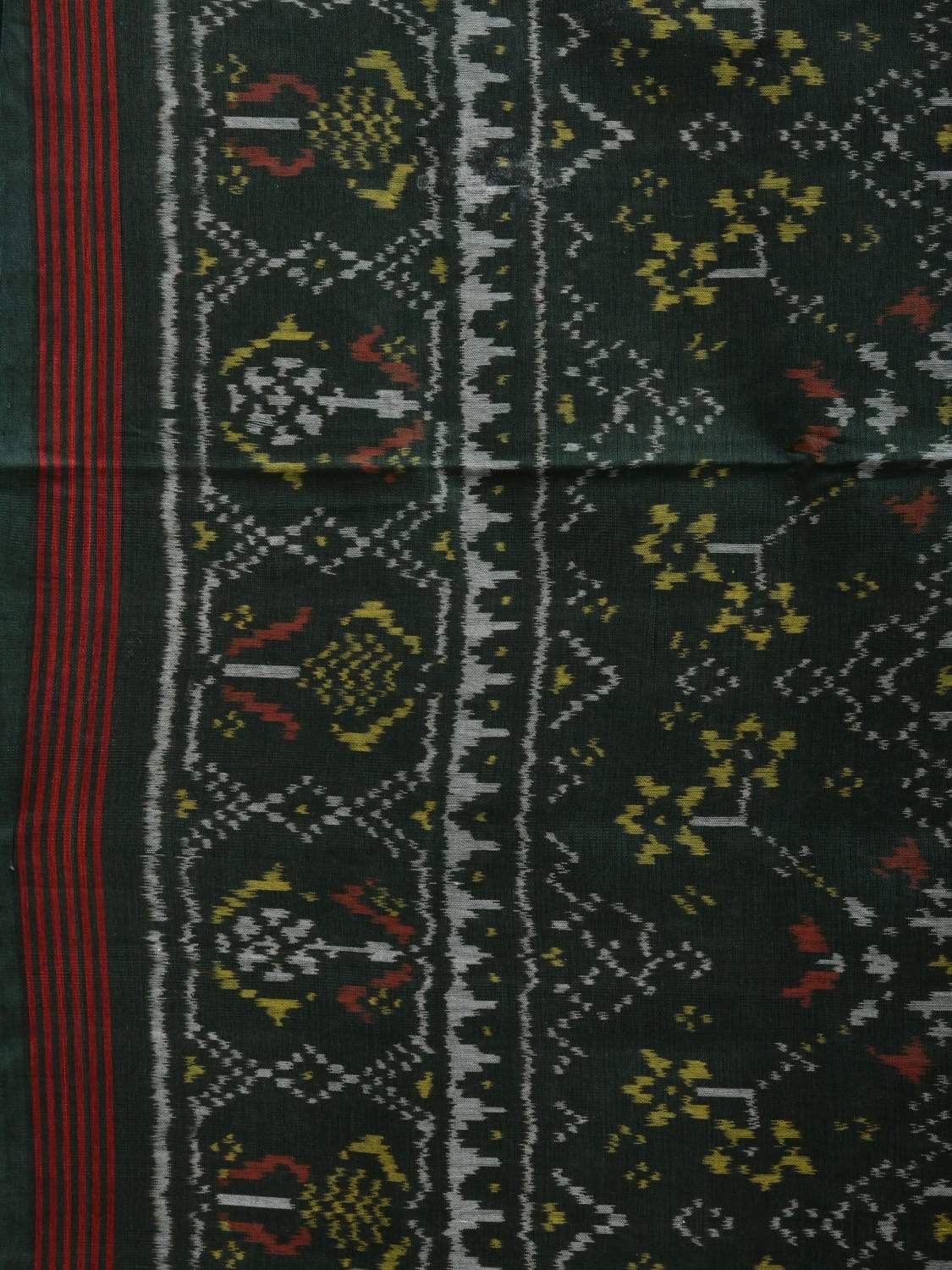 Dark Green Pochampally Ikat Cotton Handloom Saree with All Over Body Design i0640