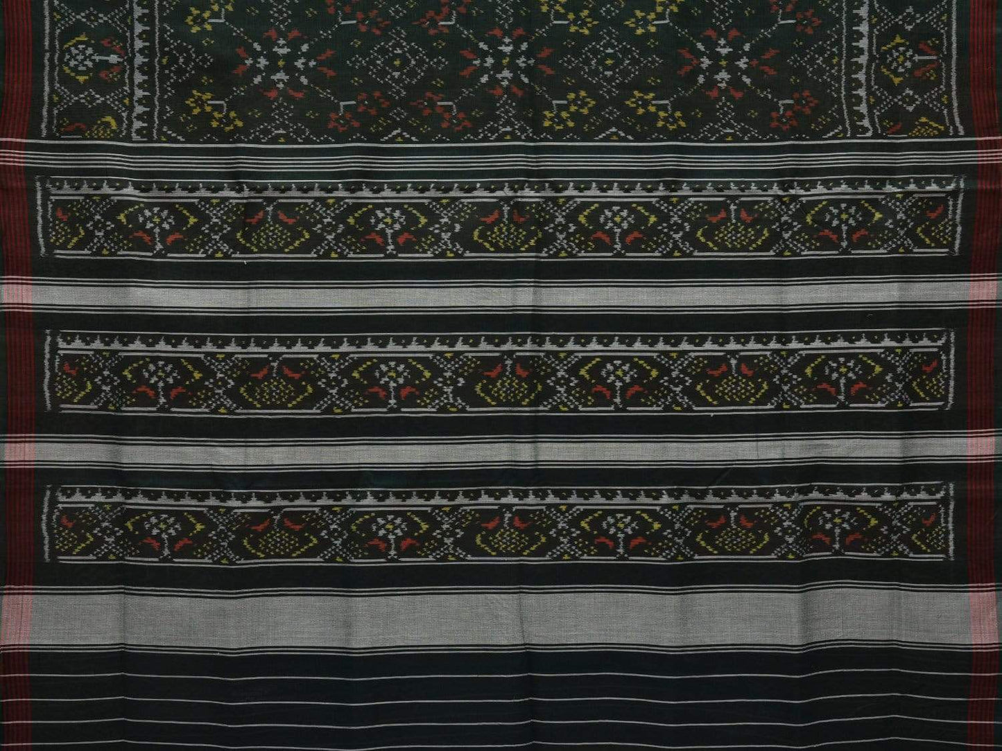 Dark Green Pochampally Ikat Cotton Handloom Saree with All Over Body Design i0640