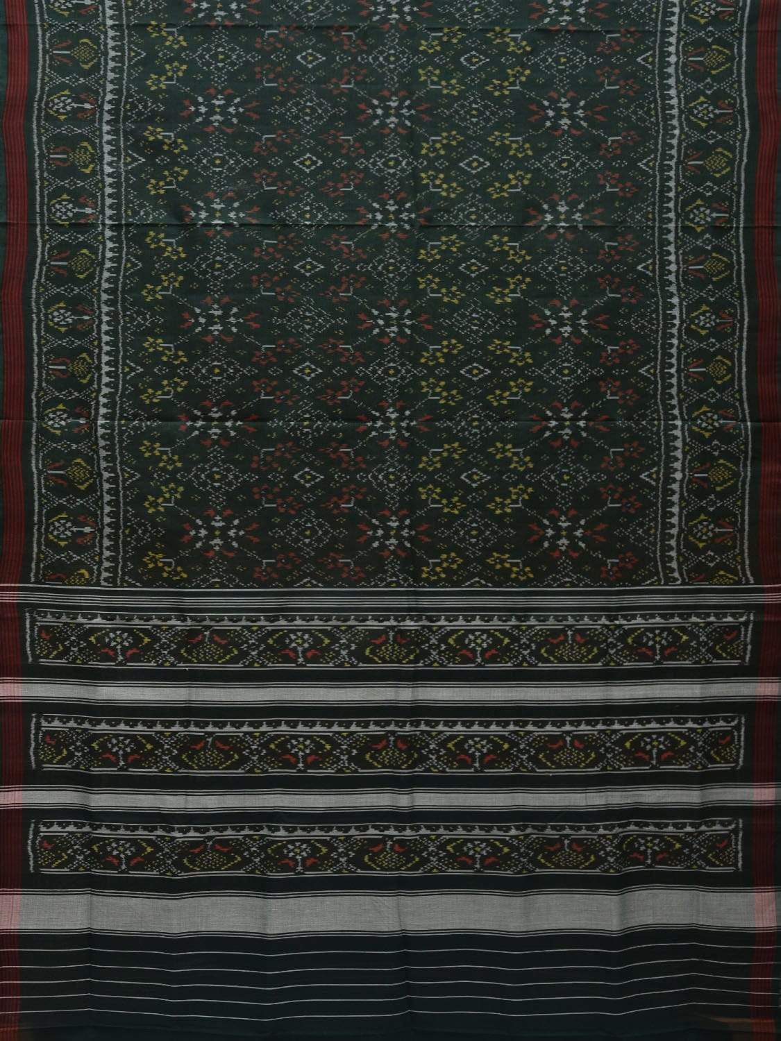 Dark Green Pochampally Ikat Cotton Handloom Saree with All Over Body Design i0640