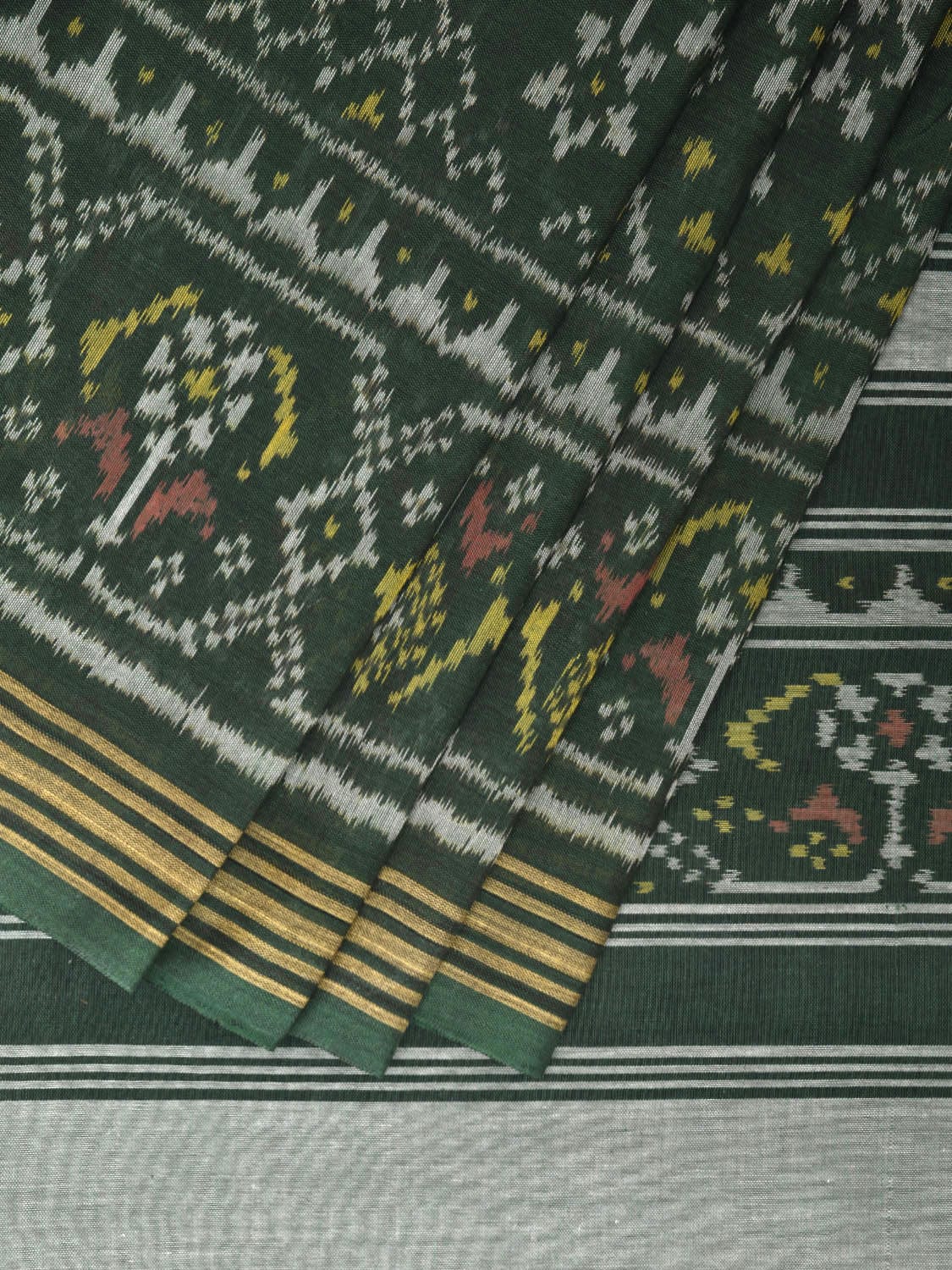 Dark Green Pochampally Ikat Cotton Handloom Saree with All Over Design i0867