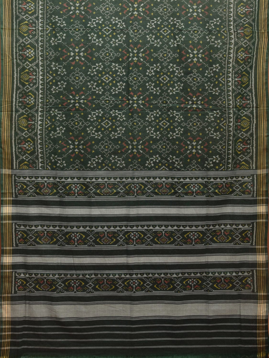 Dark Green Pochampally Ikat Cotton Handloom Saree with All Over Design i0867