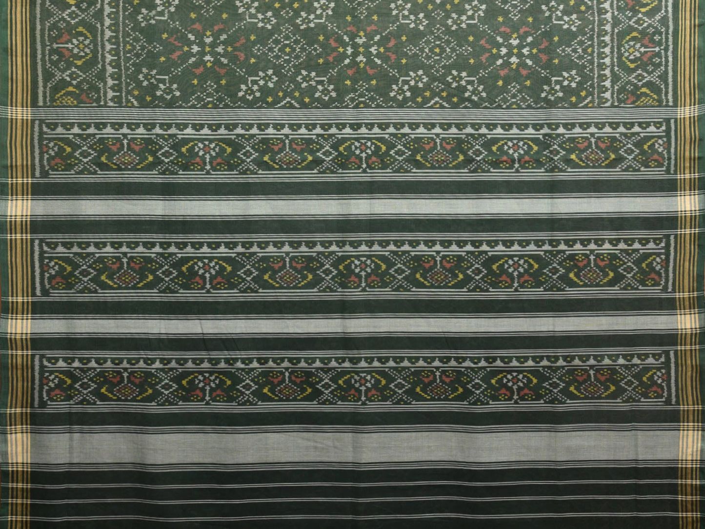 Dark Green Pochampally Ikat Cotton Handloom Saree with All Over Design i0867