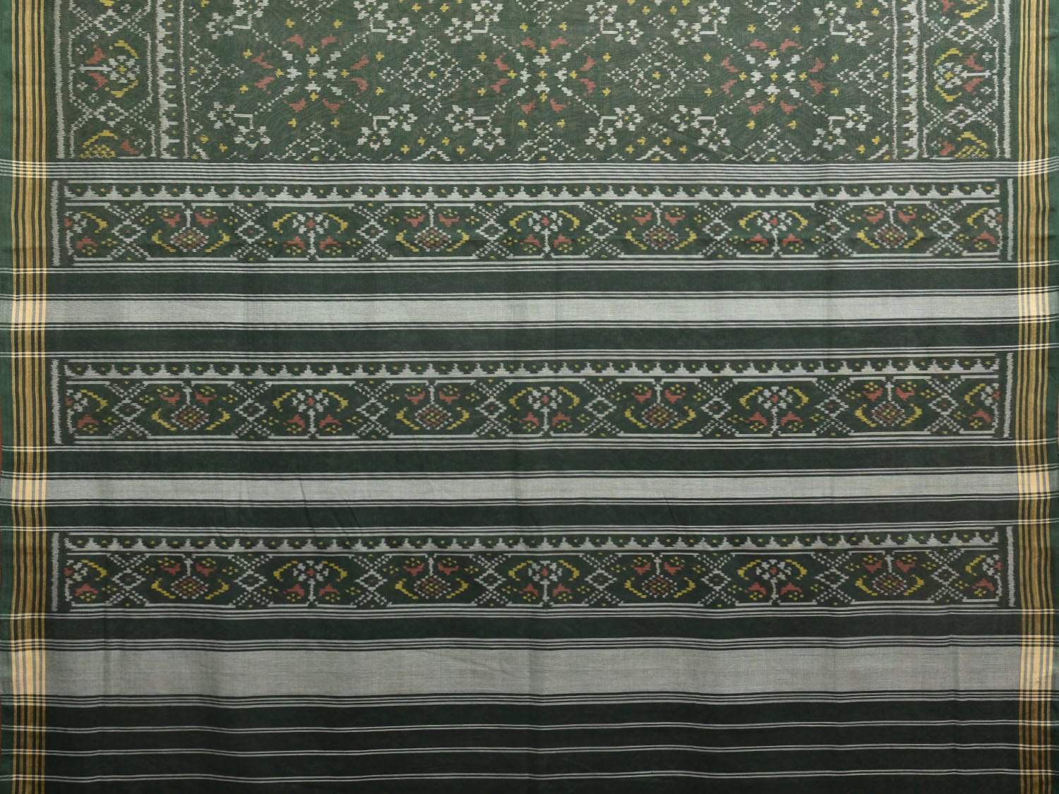 Dark Green Pochampally Ikat Cotton Handloom Saree with All Over Design i0867