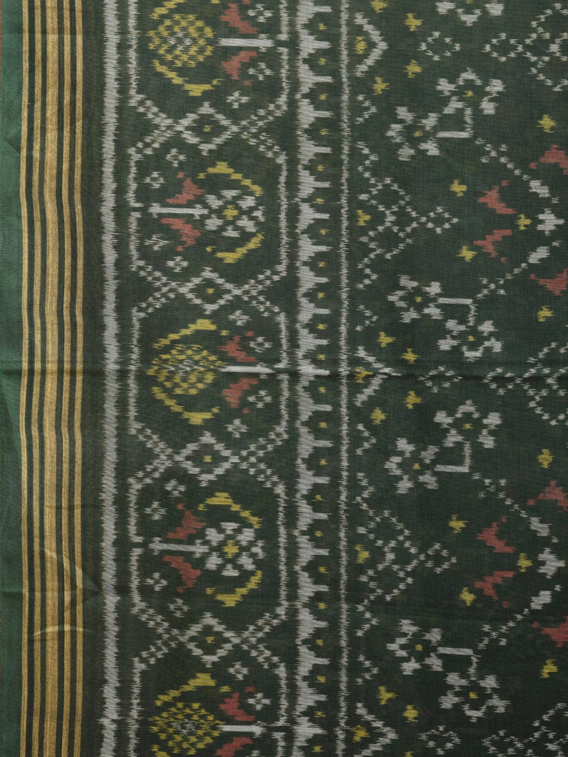 Dark Green Pochampally Ikat Cotton Handloom Saree with All Over Design i0867