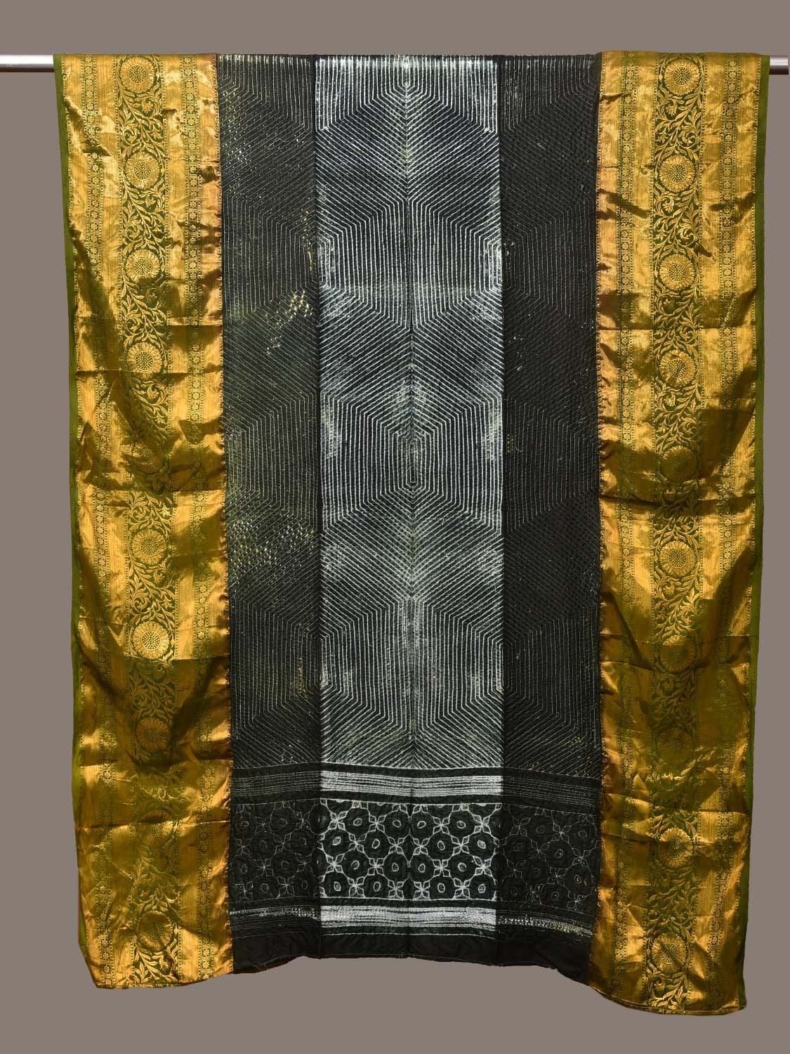 Dark Green Shibori Kanchipuram Silk Handloom Dupatta with Hexagon Design ds3160