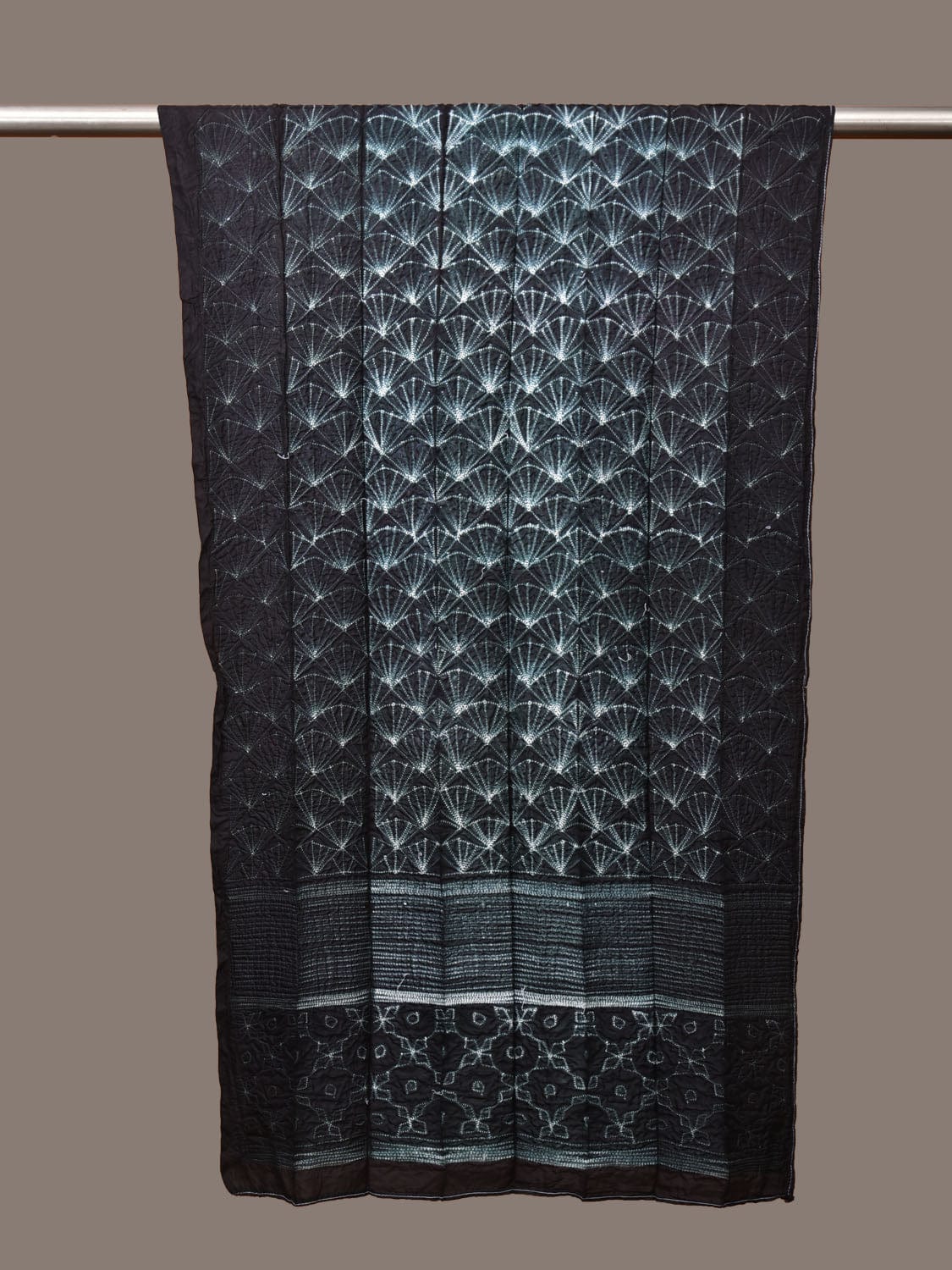Dark Green Shibori Silk Handloom Stole with Sea Shell Design ds3162