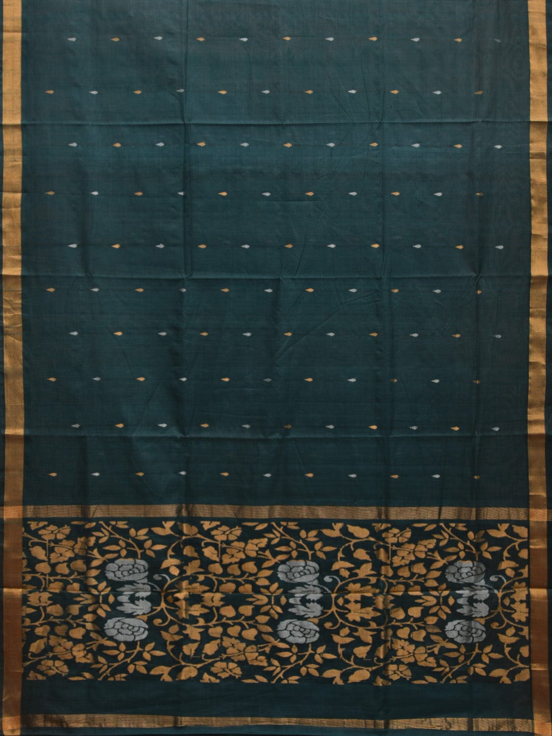 Dark Green Uppada Cotton Handloom Saree with Floral Pallu Design u2217