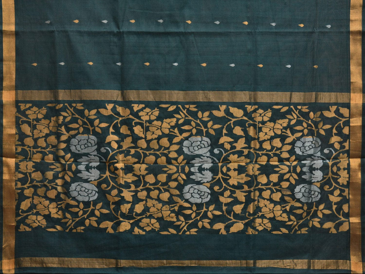 Dark Green Uppada Cotton Handloom Saree with Floral Pallu Design u2217