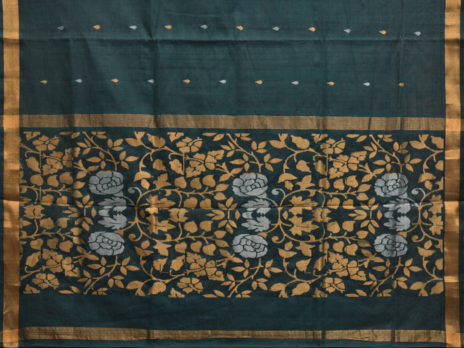 Dark Green Uppada Cotton Handloom Saree with Floral Pallu Design u2217