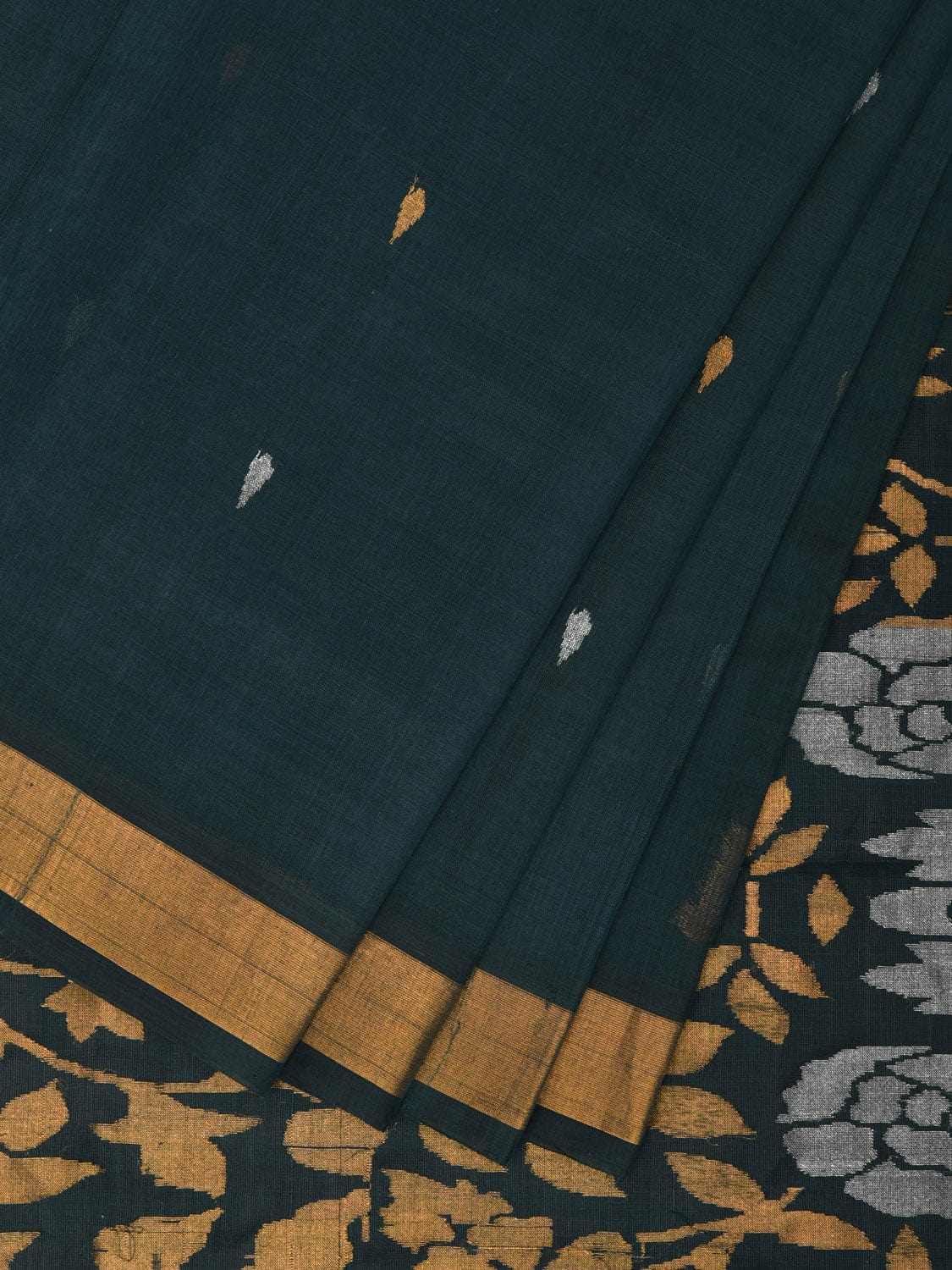 Dark Green Uppada Cotton Handloom Saree with Floral Pallu Design u2217
