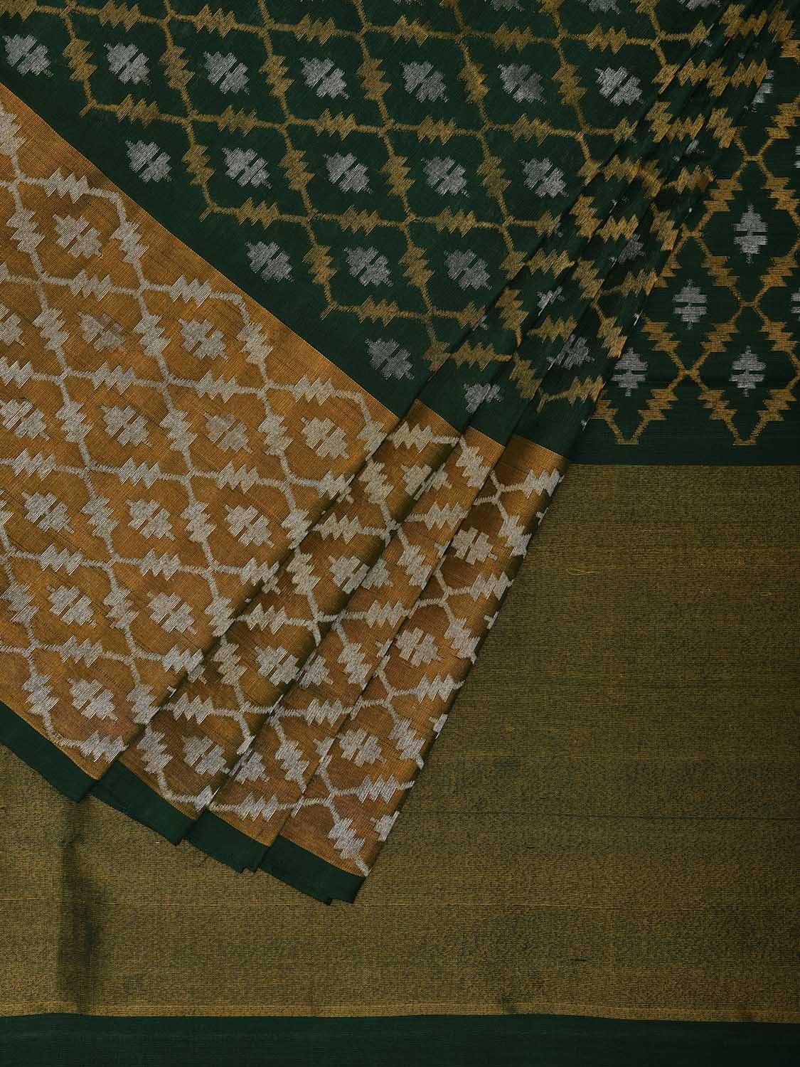 Dark Green Uppada Silk Handloom Saree with All Over Dhaka Jamdani Design u2327