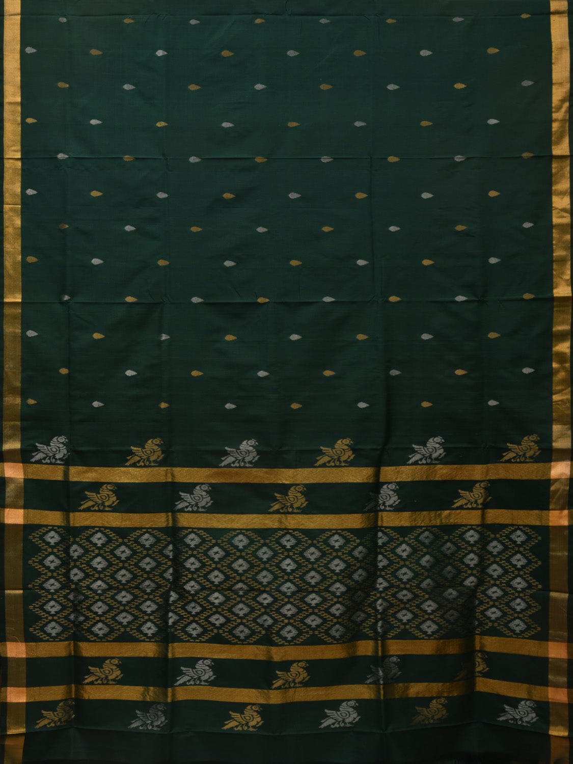 Dark Green Uppada Silk Handloom Saree with Birds Pallu Design u1918