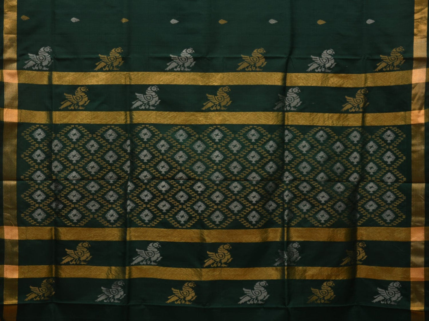Dark Green Uppada Silk Handloom Saree with Birds Pallu Design u1918