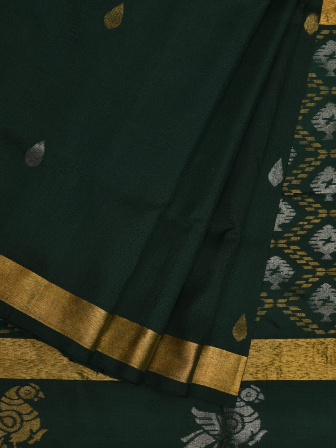 Dark Green Uppada Silk Handloom Saree with Birds Pallu Design u1918