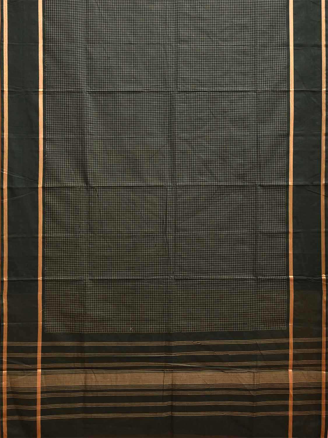 Dark Green Venkatagiri Cotton Saree with Checks and Strips Pallu Design v0117