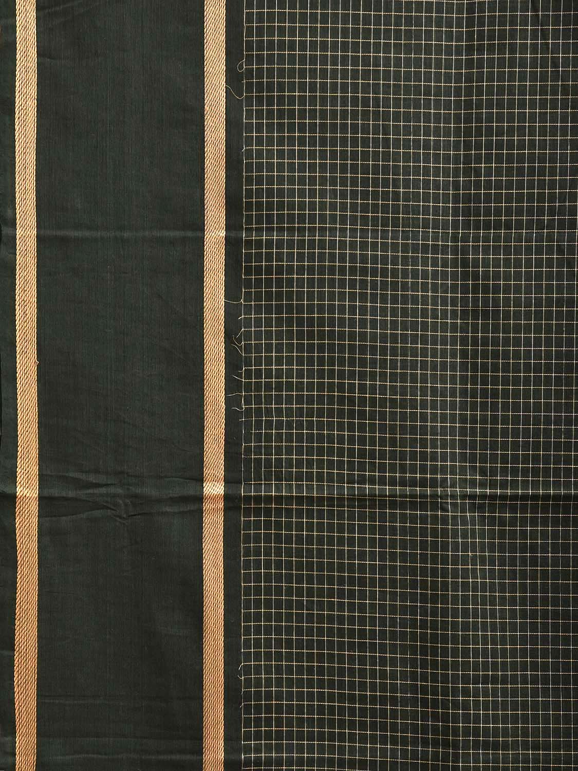 Dark Green Venkatagiri Cotton Saree with Checks and Strips Pallu Design v0117