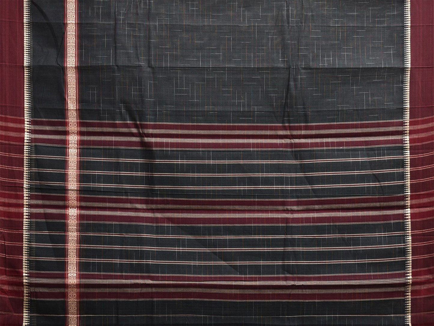 Dark Grey and Maroon Narayanpet Cotton Handloom Saree with Big Border Design No Blouse np1145