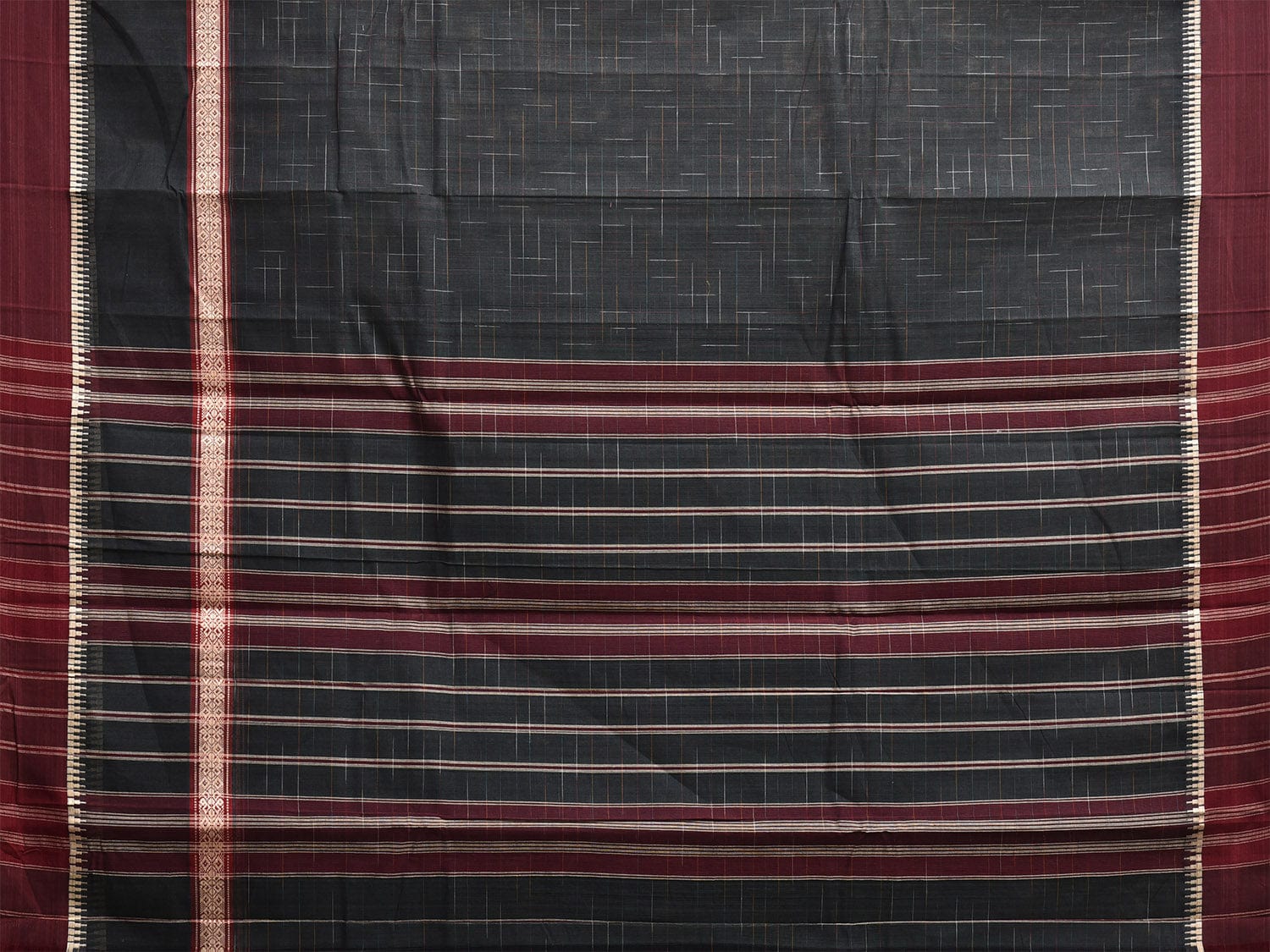 Dark Grey and Maroon Narayanpet Cotton Handloom Saree with Big Border Design No Blouse np1145