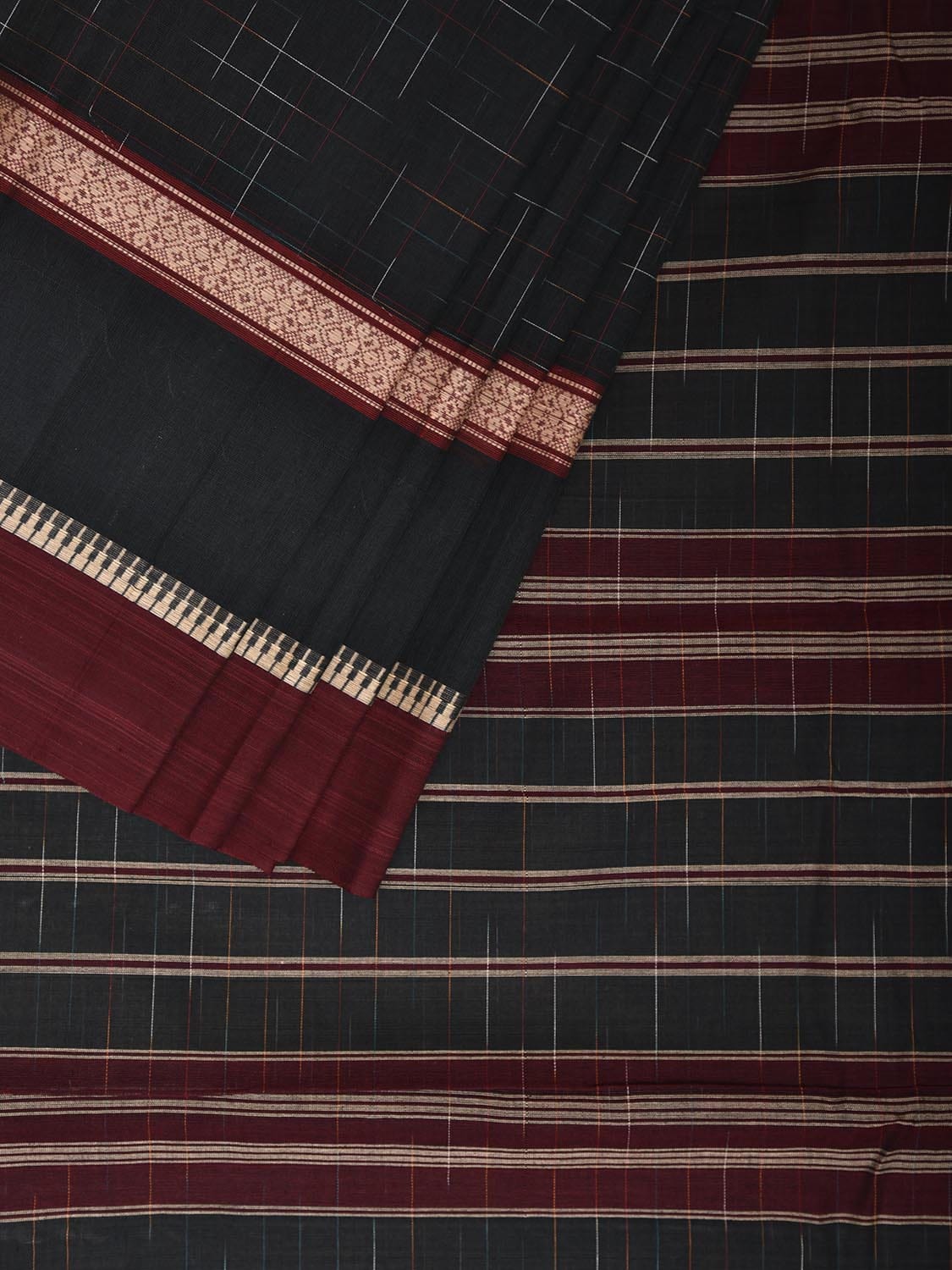 Dark Grey and Maroon Narayanpet Cotton Handloom Saree with Big Border Design No Blouse np1145