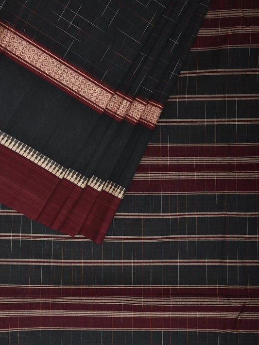 Dark Grey and Maroon Narayanpet Cotton Handloom Saree with Big Border Design No Blouse np1145