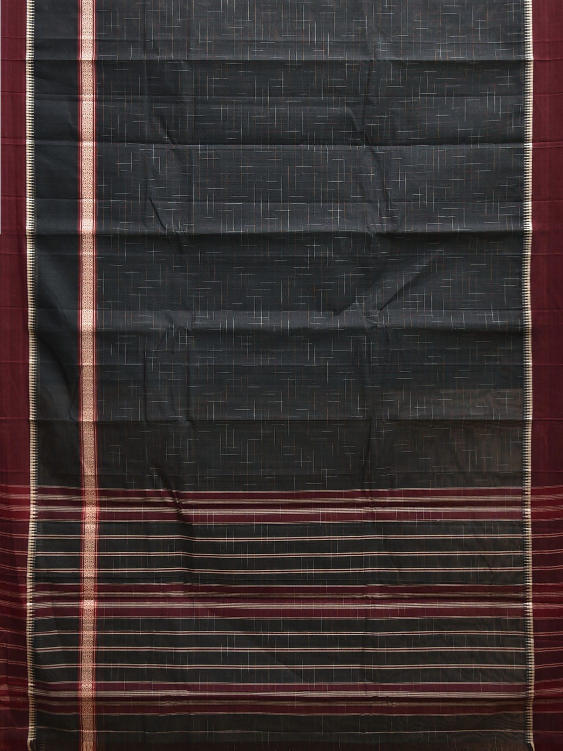 Dark Grey and Maroon Narayanpet Cotton Handloom Saree with Big Border Design No Blouse np1145