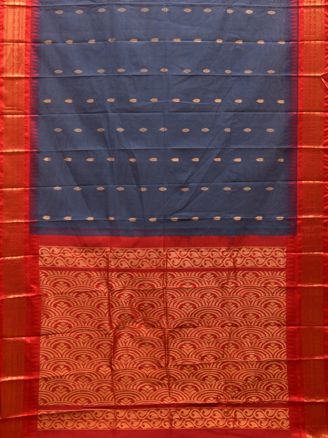 Dark Grey and Red Gadwal Cotton Saree with Pallu and Border Design No Blouse g0418
