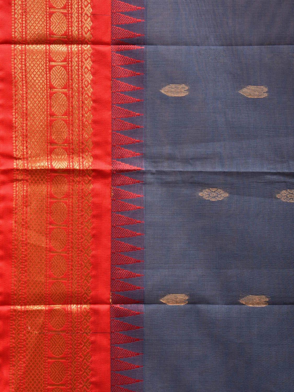 Dark Grey and Red Gadwal Cotton Saree with Pallu and Border Design No Blouse g0418