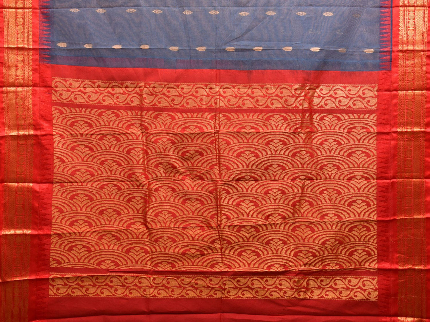 Dark Grey and Red Gadwal Cotton Saree with Pallu and Border Design No Blouse g0418