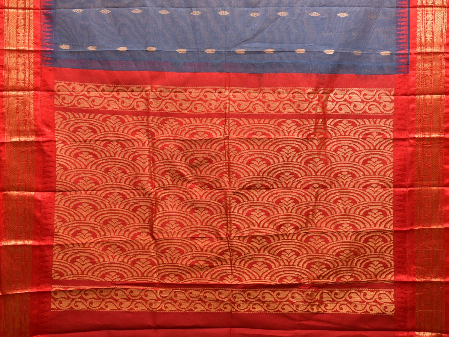 Dark Grey and Red Gadwal Cotton Saree with Pallu and Border Design No Blouse g0418