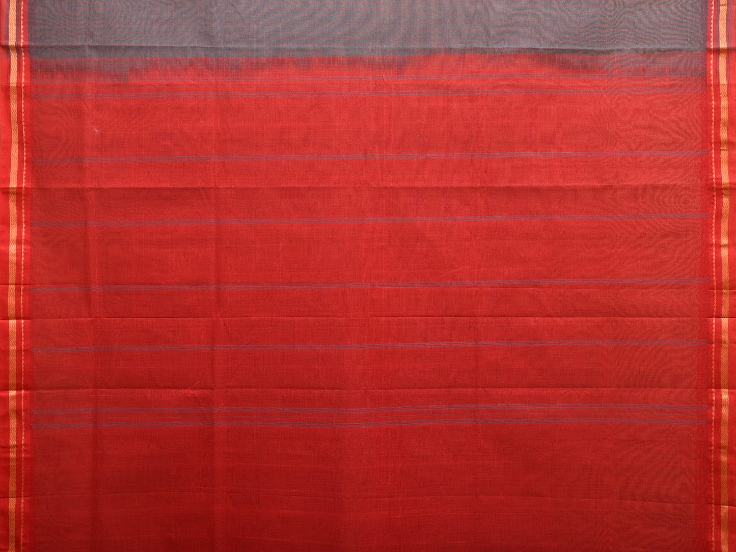 Dark Grey and Red Kanchipuram Cotton Handloom Saree with Checks Design k0561