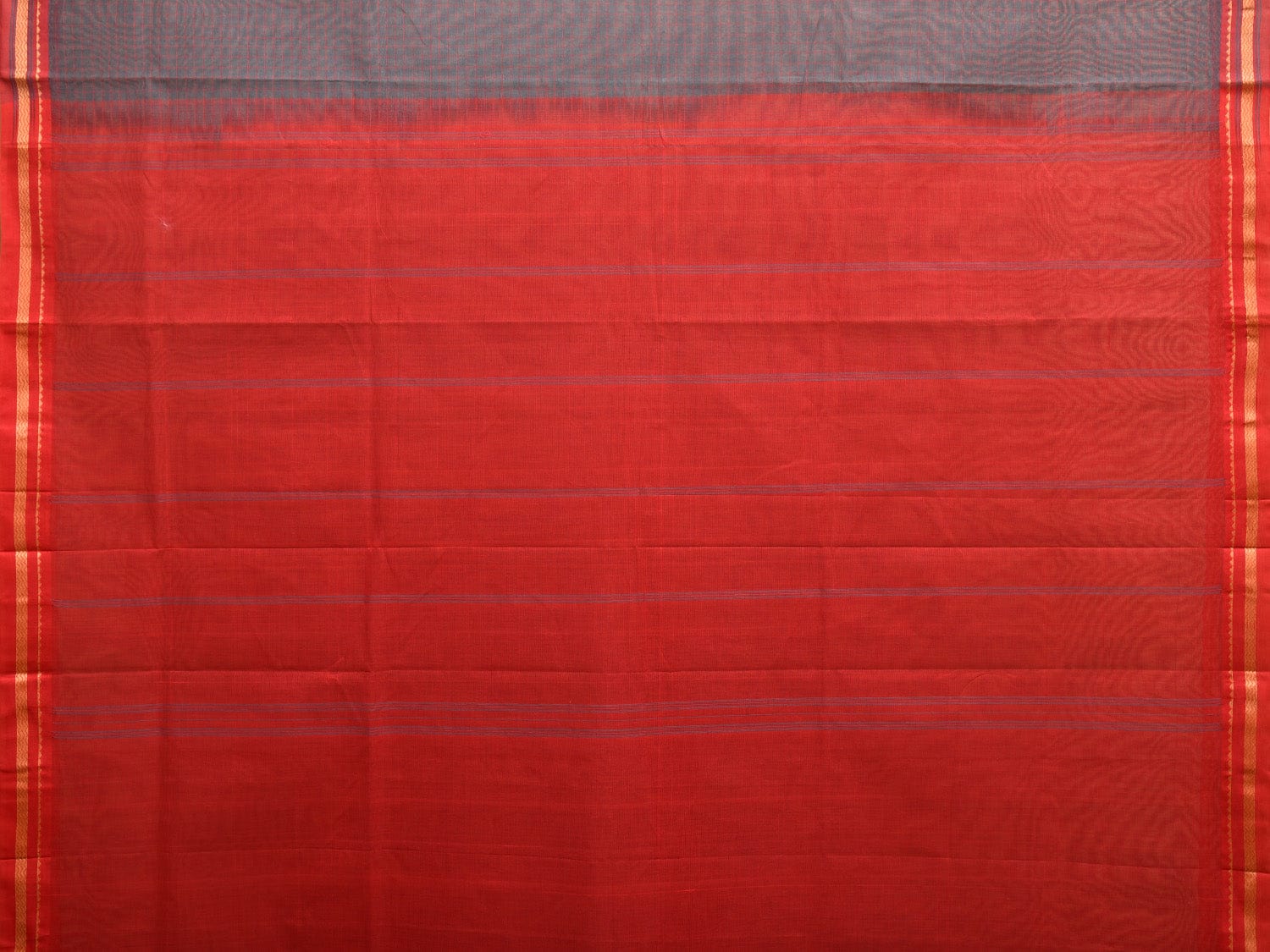 Dark Grey and Red Kanchipuram Cotton Handloom Saree with Checks Design k0561