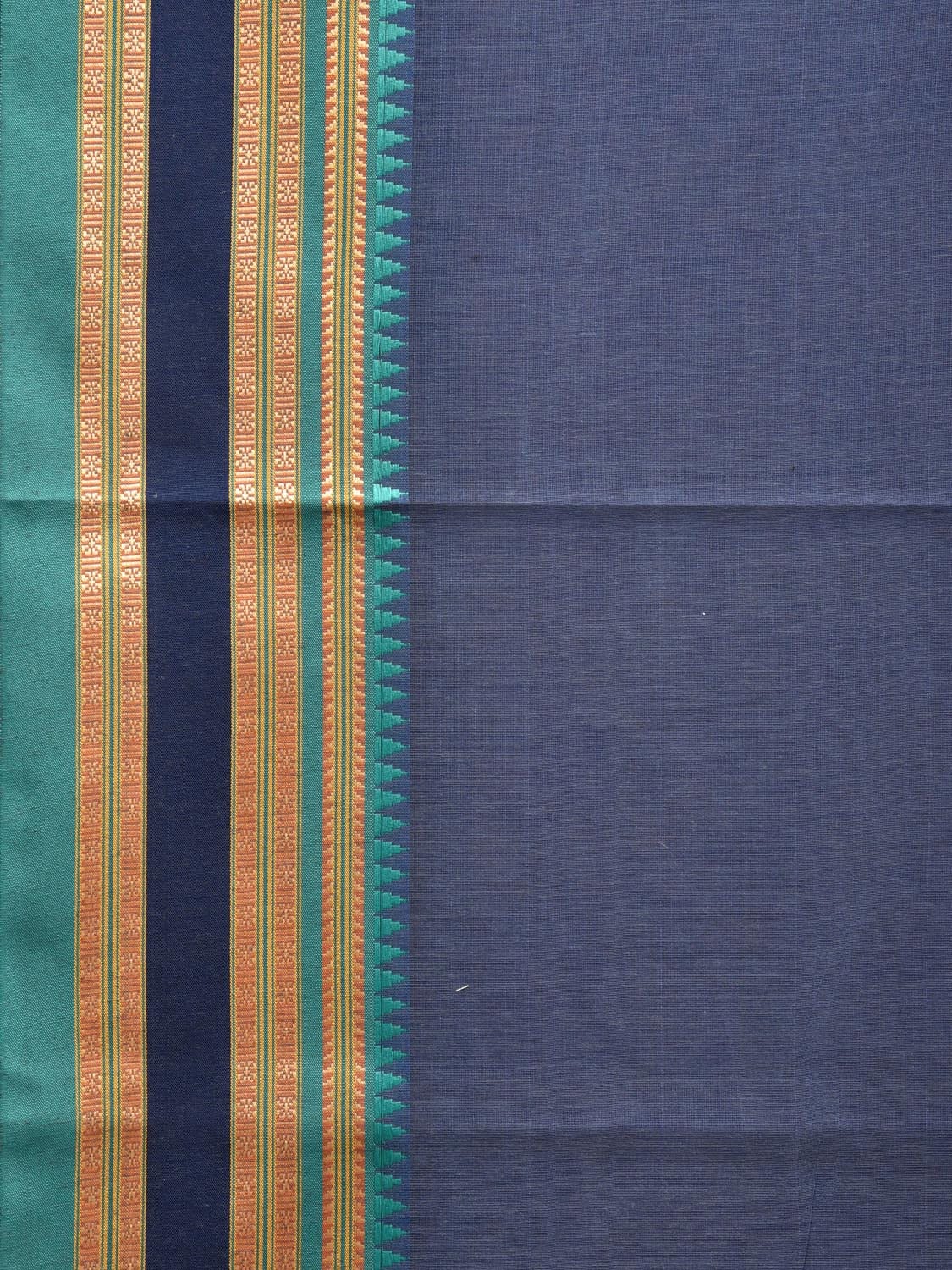 Dark Grey and Turquoise Bamboo Cotton Plain Saree with Strips Pallu Design No Blouse bc0601