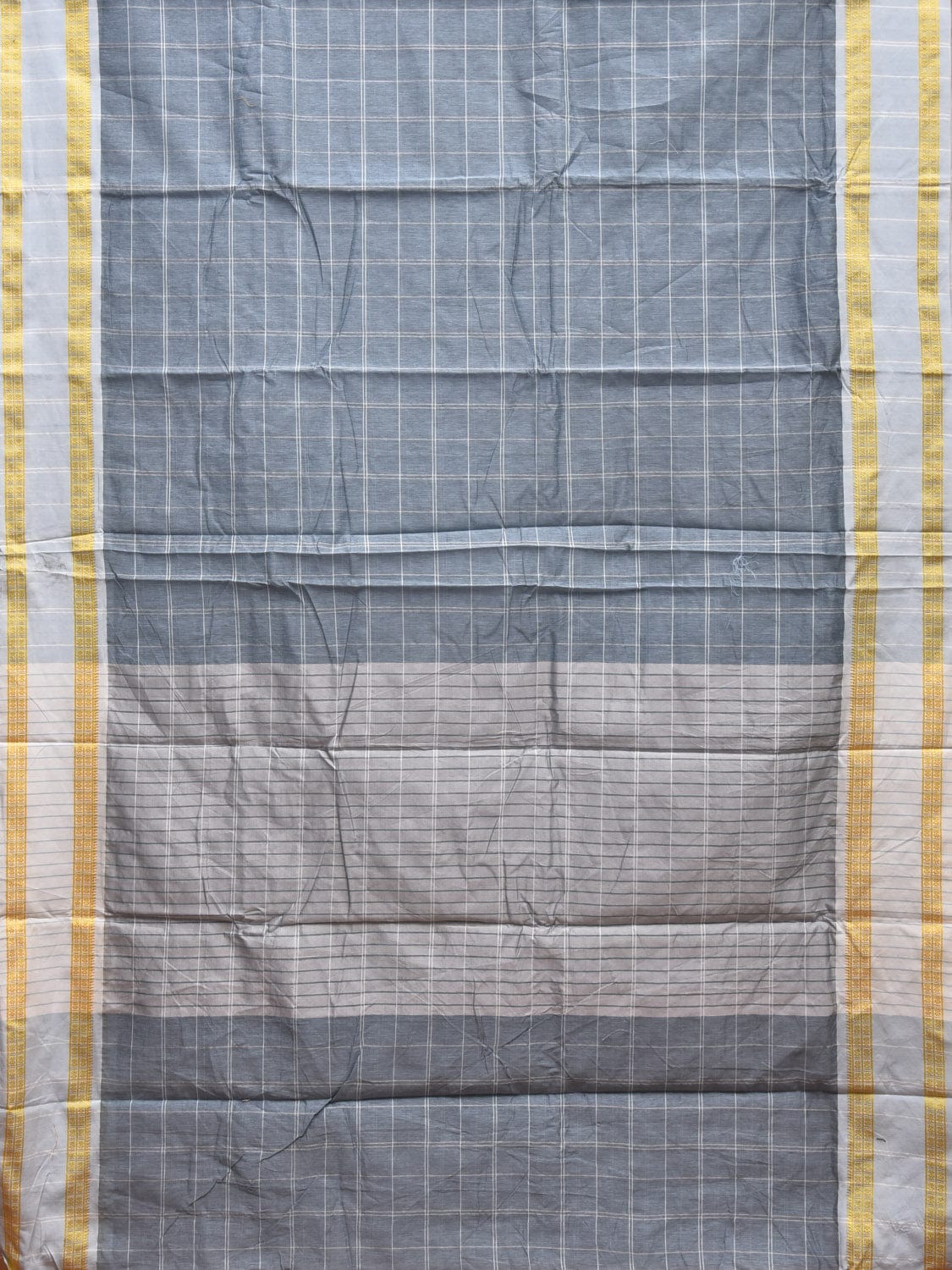 Dark Grey Bamboo Cotton Saree with Big Checks Design No Blouse bc0287