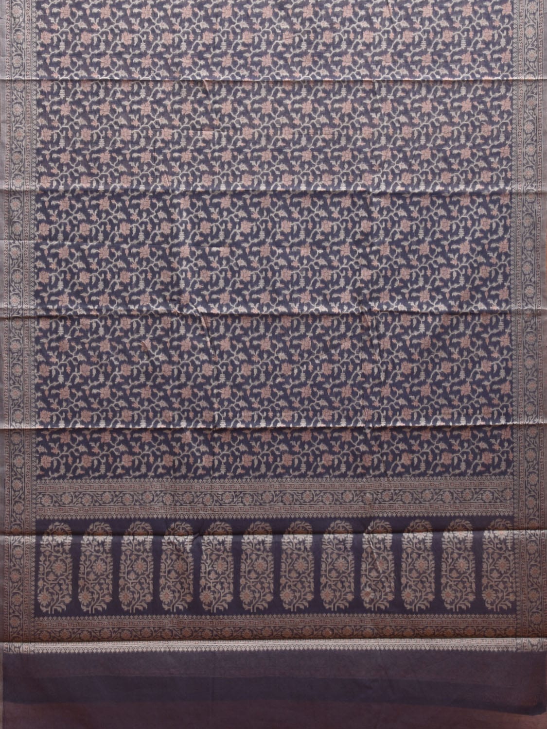 Dark Grey Dhakai Jamdani Cotton Viscose Saree with Floral Pallu and Border Design dj0073